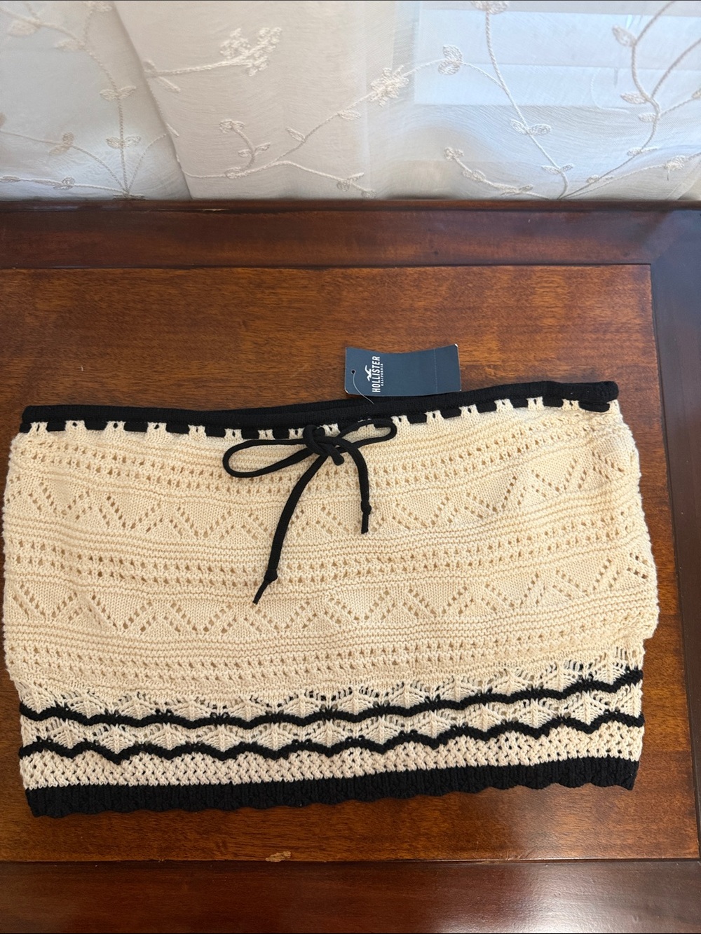 Abercrombie & Fitch Cream Crochet Mini Skirt with Black Trim